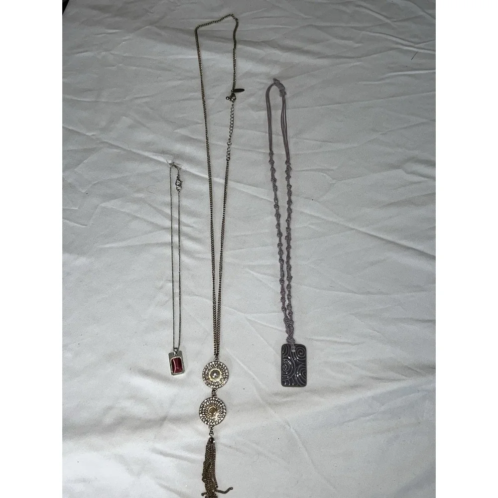 Set of 3 Statement Necklaces Lot Silver Gold Plated‎ Boho Ceramic Pendant Tassel